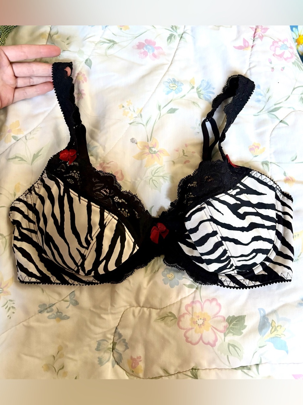sophie b. Black & White Zebra Lace Underwire Bra with Red Bows